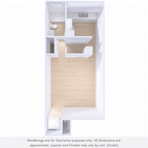 Floor plan for studio, 1 bath, 650 sqft
